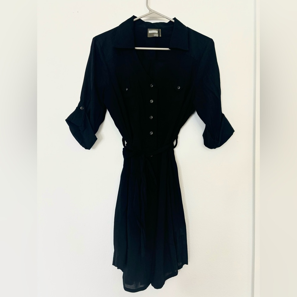 ATHLETA BLACK COLLARED BUTTON DOWN DRESS SZ PETITE MEDIUM
